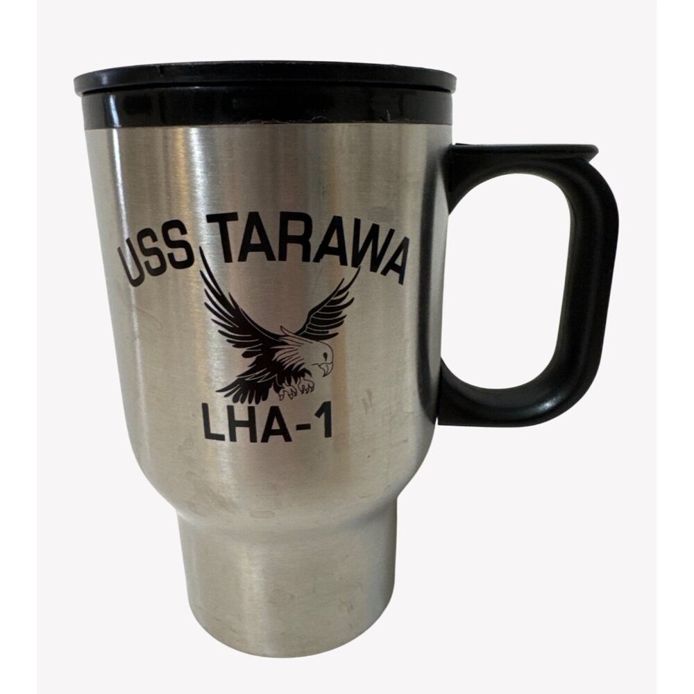 Rare USS Tarawa LHA-1 Military‎ Vessel Stainless Steel Travel Mug Collectible
